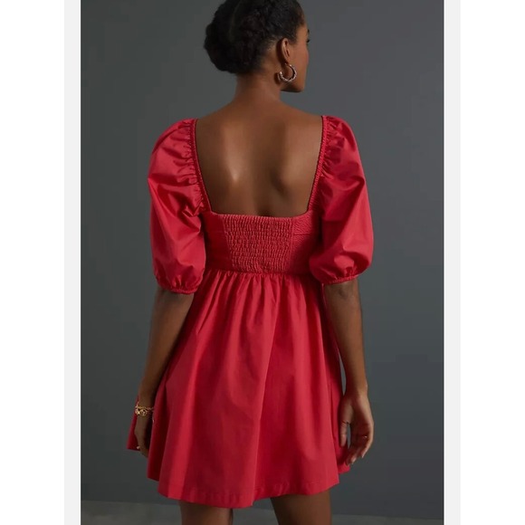 Maeve By Anthropologie Mini Dress Womens S‎ Pink Puff Sleeve Cotton Wedding - Picture 3 of 12